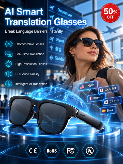 ⏰👓AI Smart Glasses: 100% Offline Translation Zoom & Explore Smarter.