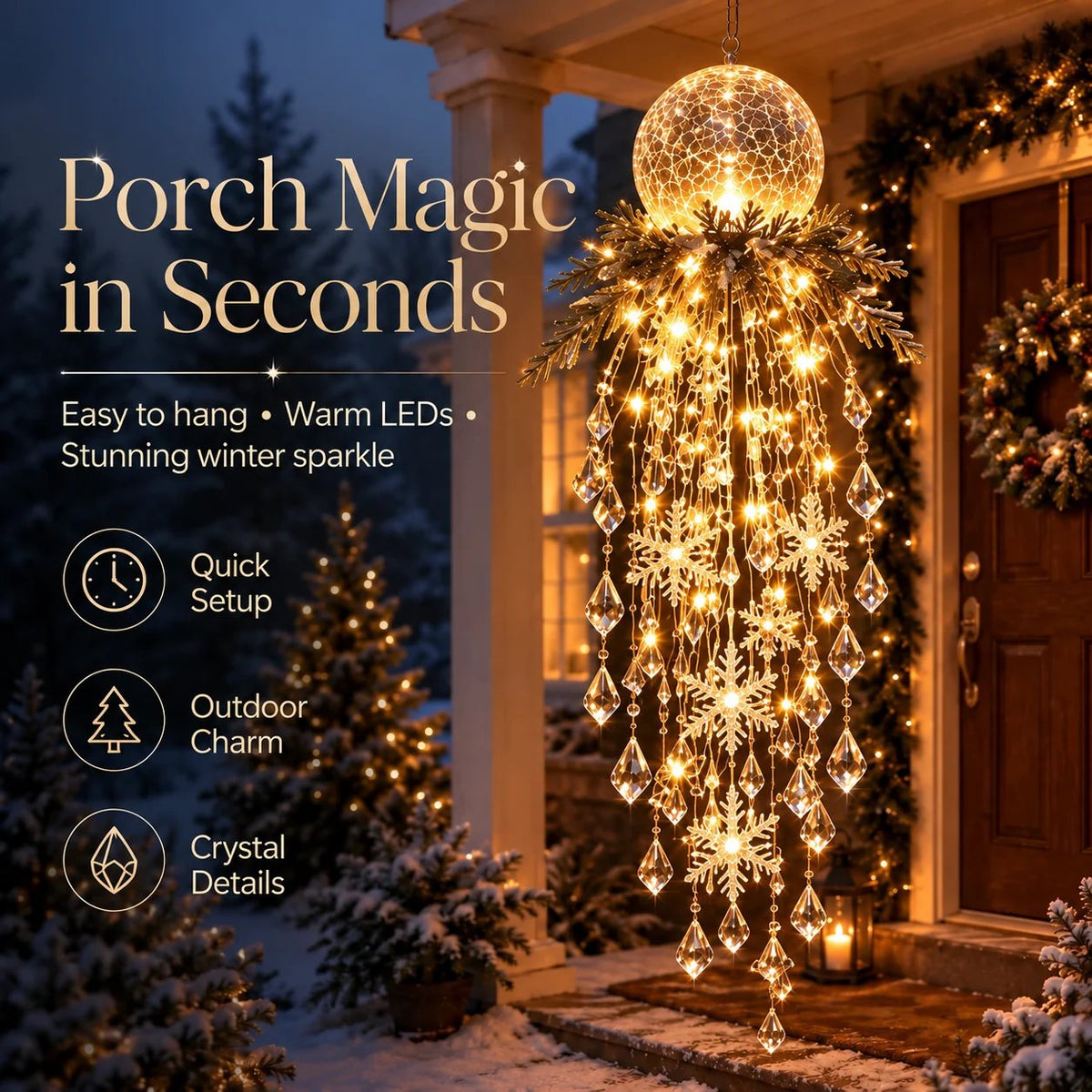 Crystal Cascade Christmas Light – Hanging Snowflake & Crystal LED Porch Décor ✨❄️