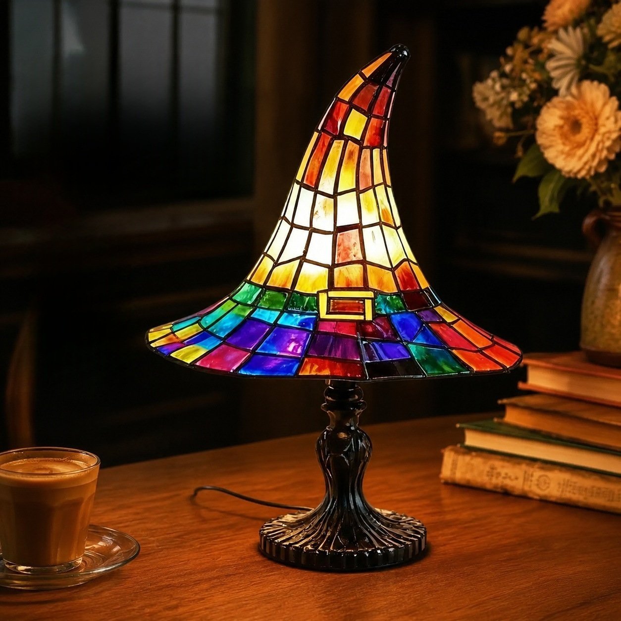 Witch Hat Lamps - Handcrafted Stained Gothic Wizard Hat Lights for Decor