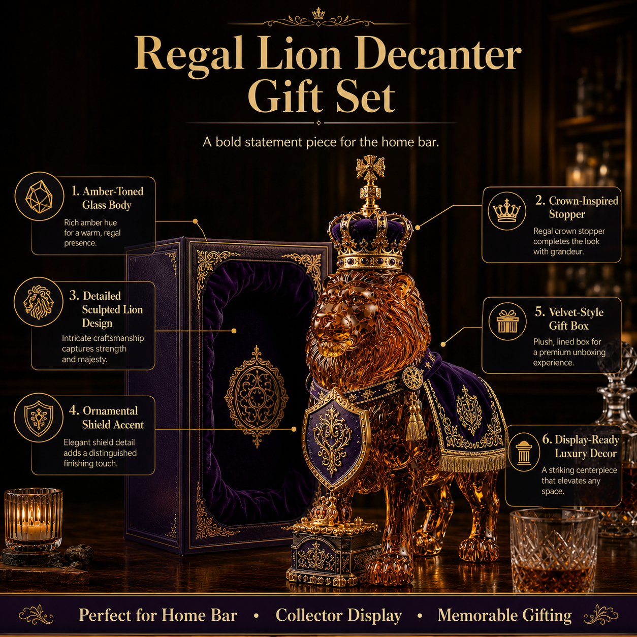 🔥 BEST SELLER 👑 Crown 87th Anniversary Royal Lion Whiskey Bottle