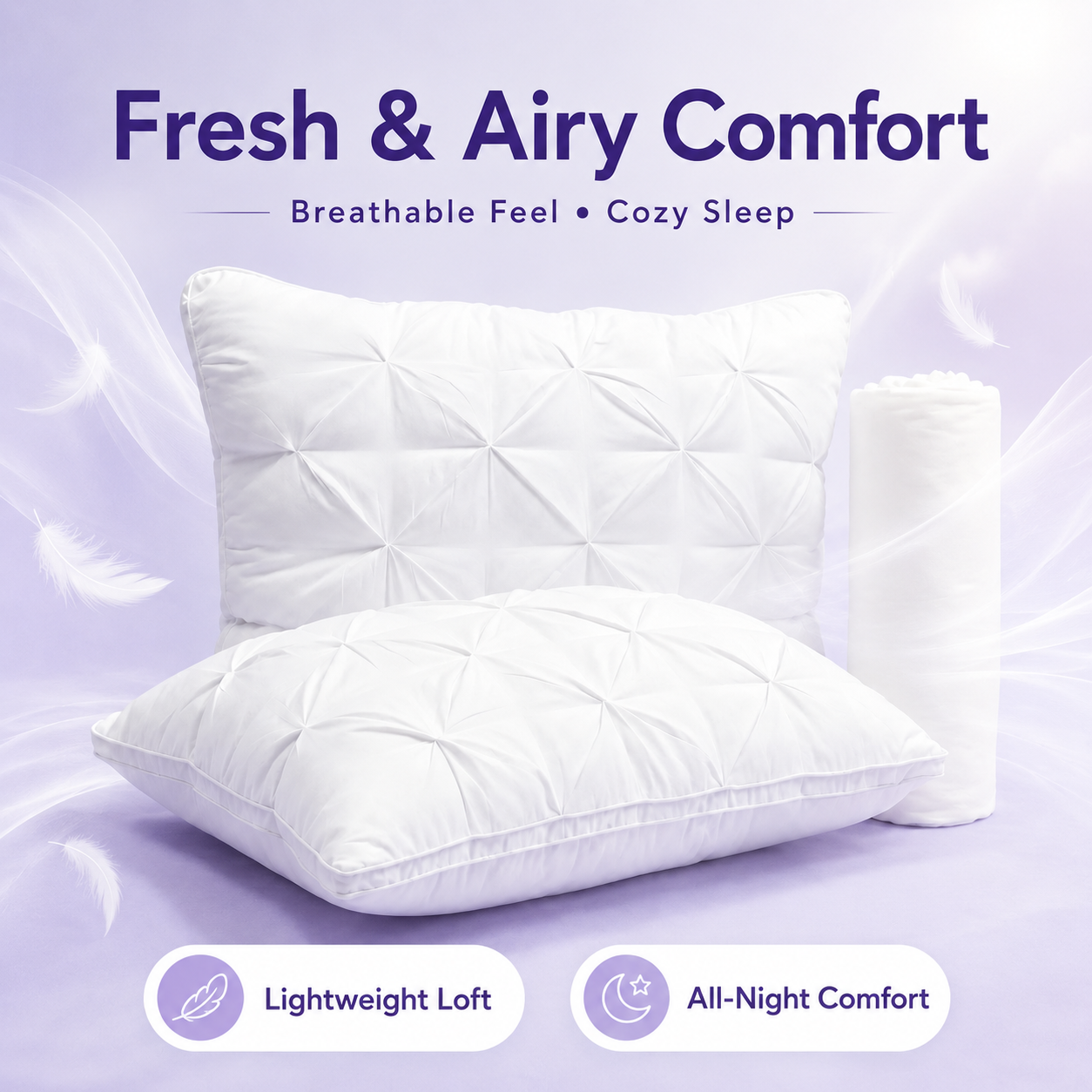 Tufted Neck Support Pillow | Cooling Breathable & Fluffy, No-Flat Fill for All Sleep Positions