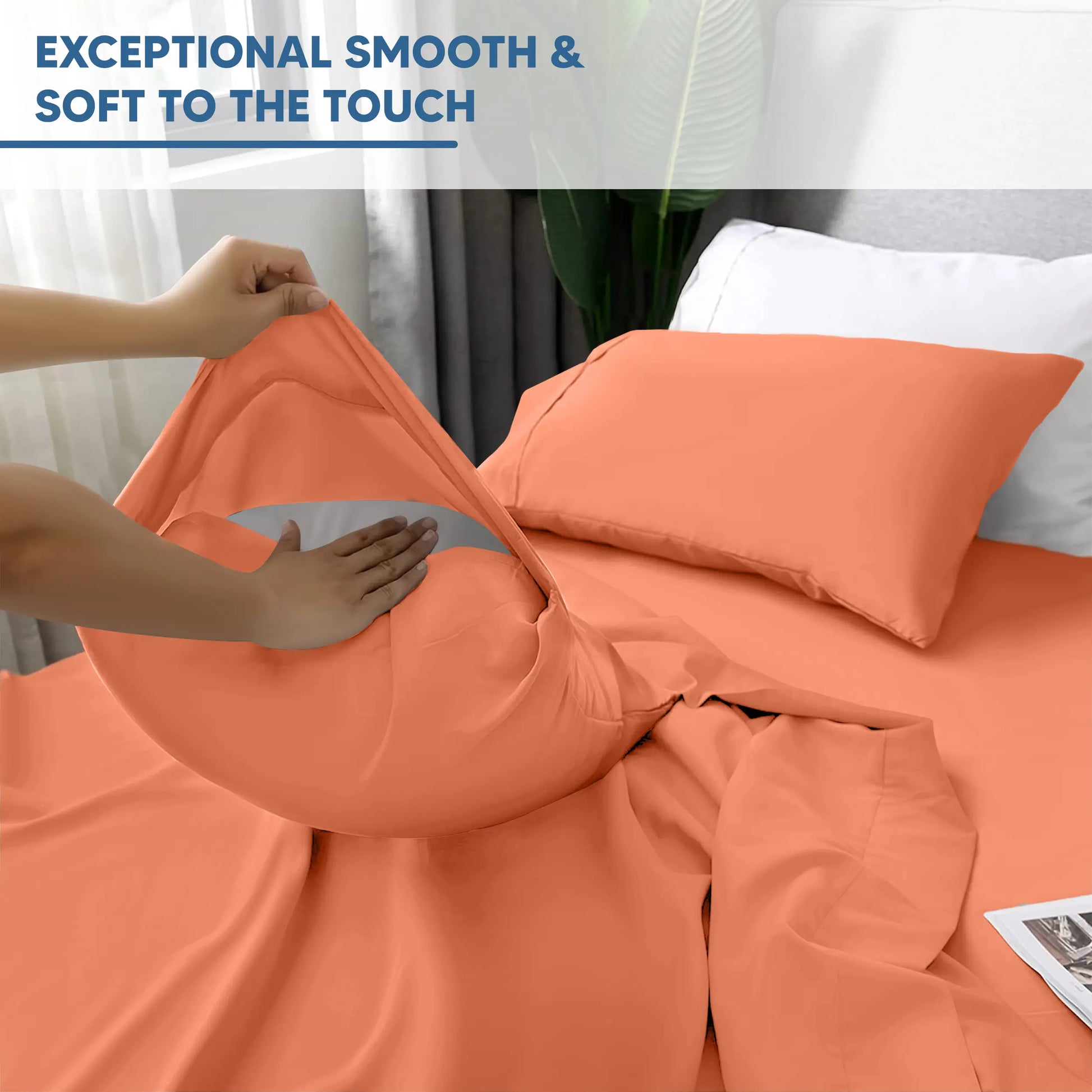 DECOR 4 Pcs Solid Bed Sheets - Brushed Microfiber Set