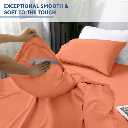 DECOR 4 Pcs Solid Bed Sheets - Brushed Microfiber Set