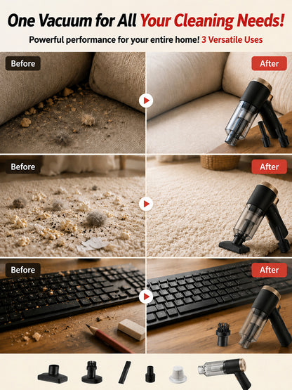 🚀 3-in-1 Car Vacuum: 3s to Clean & Inflate, No more messy seats!