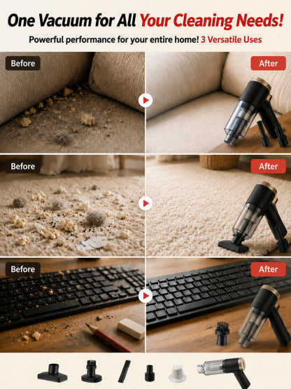 🚀 3-in-1 Car Vacuum: 3s to Clean & Inflate, No more messy seats!