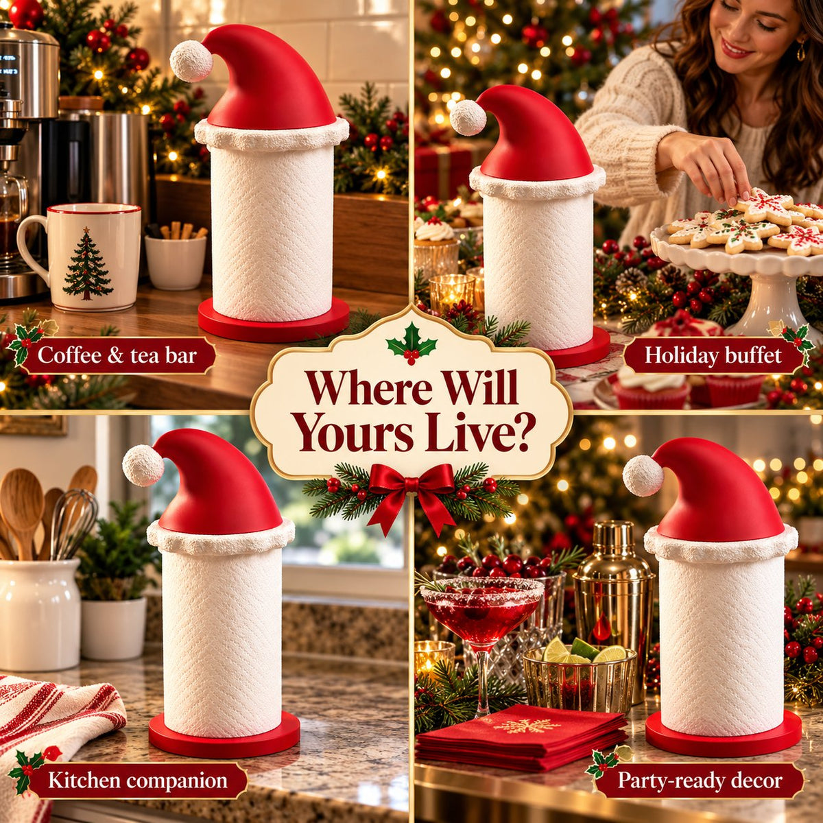 🎅 Santa Hat Paper Towel Holder