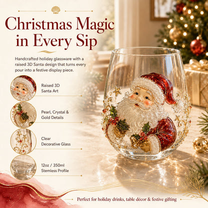 🎄✨ 3D Christmas Glass Art Cup | Luxury Raised Holiday Glassware for Drinks, Decor & Christmas Gifts 🎁
