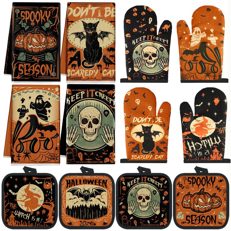 12-Piece Halloween Kitchen Decor Towel and Oven Mitt Set🧤
