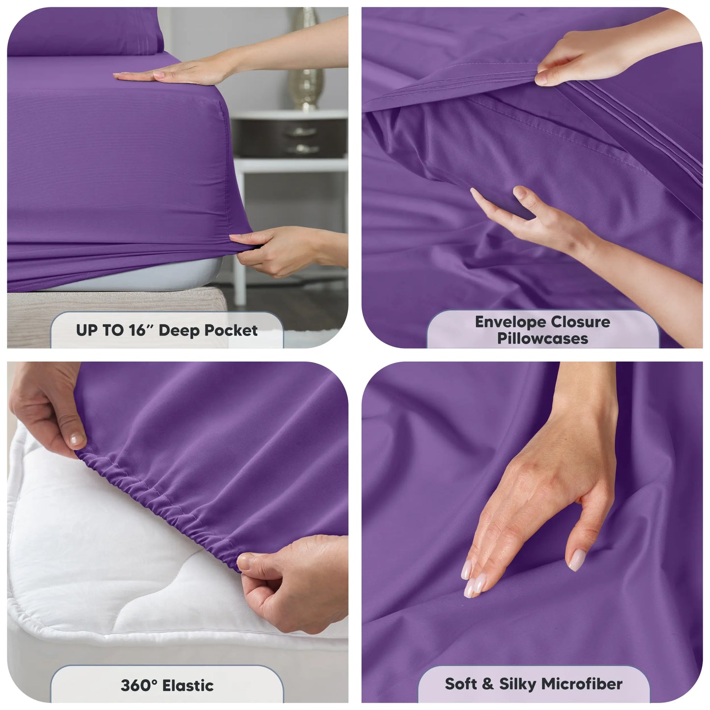 DECOR 4 Pcs Solid Bed Sheets - Brushed Microfiber Set