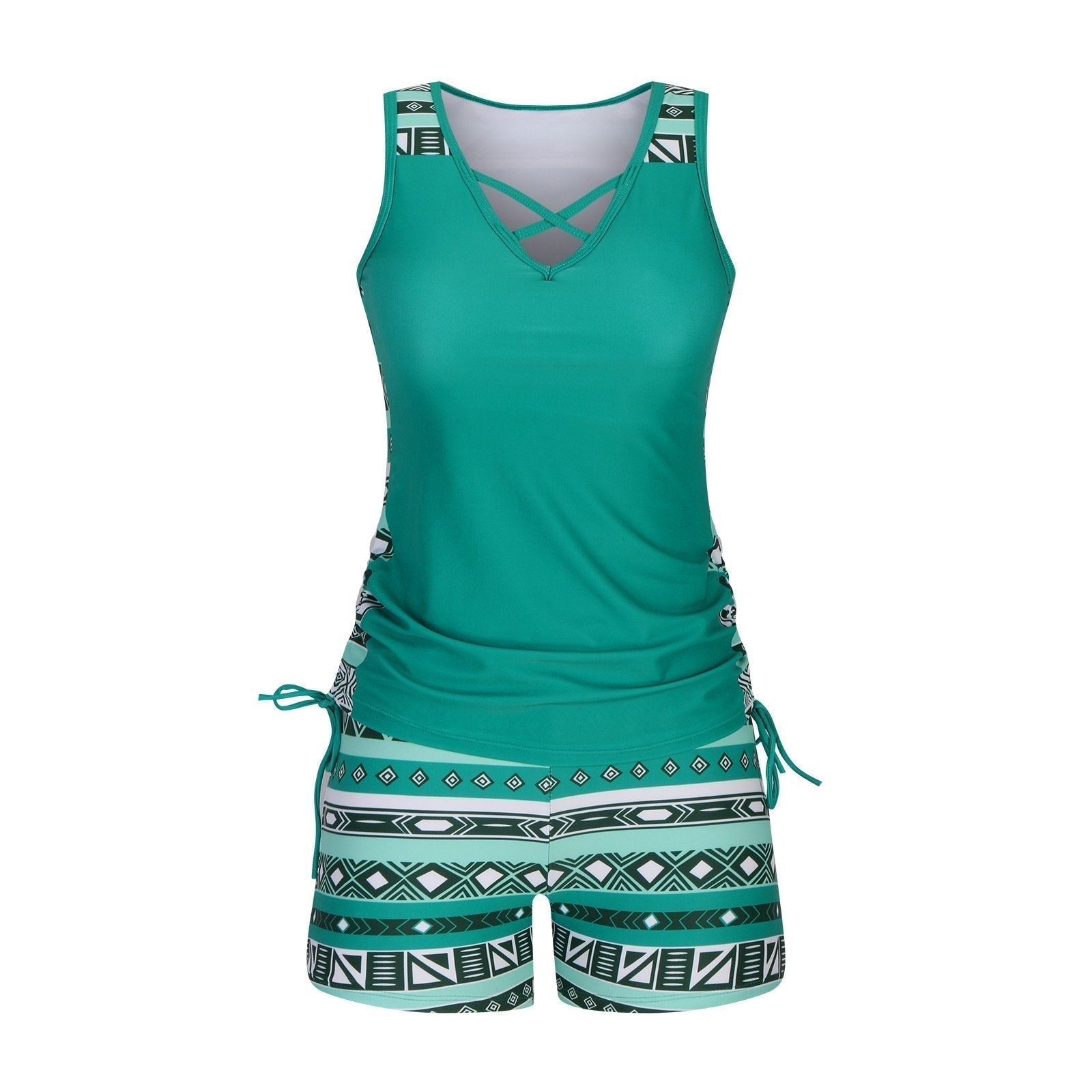 Women's Tummy Control Tankini Set with Built-In Bra – Flattering Boho Swimwear with Shorts💝