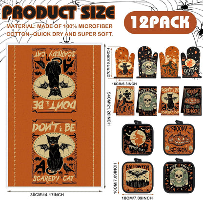 12-Piece Halloween Kitchen Decor Towel and Oven Mitt Set🧤