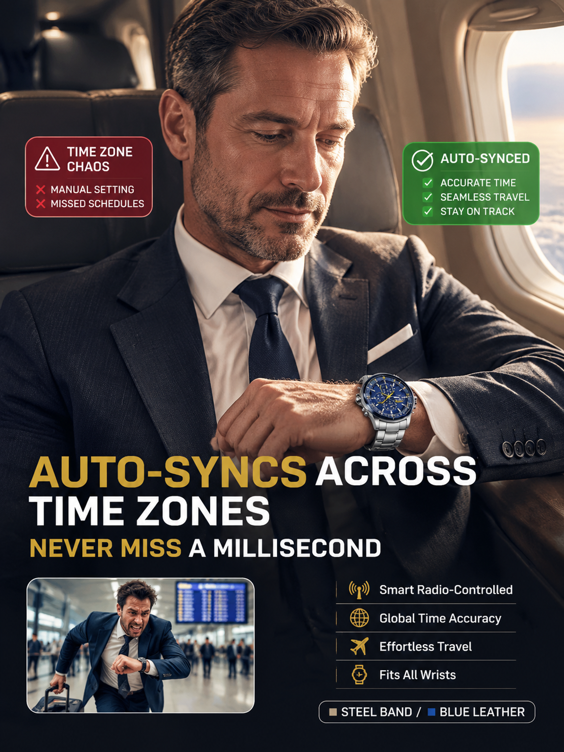 ⌚ Swiss Pilot Watch｜Authentic Swiss‑handcrafted, microscope‑calibrated movement, lifetime‑no‑replace solar movement, professional 20ATM waterproof 💧