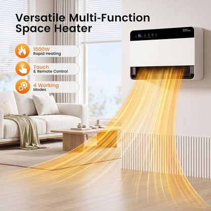 16IN Wall Mounted Space Heater, 1500W Fast Heating Convection Heater with 60° Vertical Swing, Touch & Remote Control, 4 Modes, Overheat Auto-Shutoff, V-0 Flame Retardant Housing, Child Lock for Home Bedroom