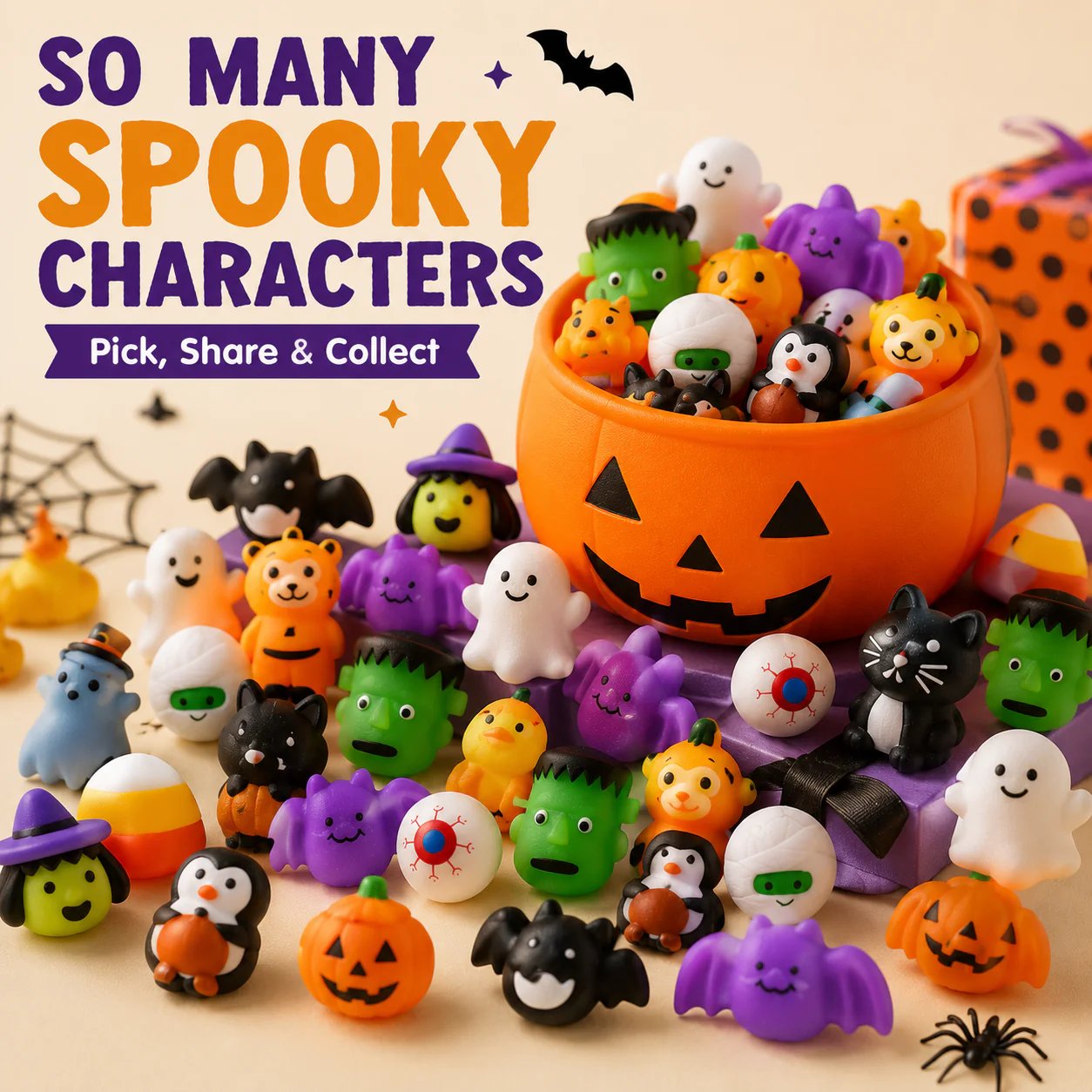 🎃 Bulk Halloween Mini Squishy Toys – 30/50/100PCS Party Favors for Kids