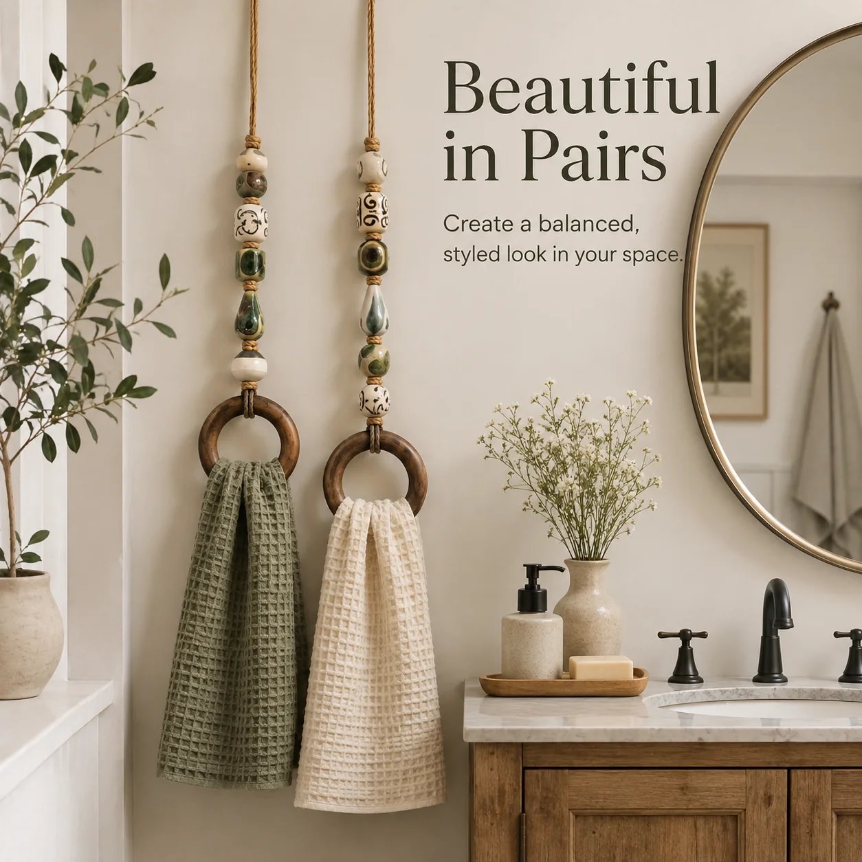 Decorative Beaded Towel Hanger with Wooden Ring