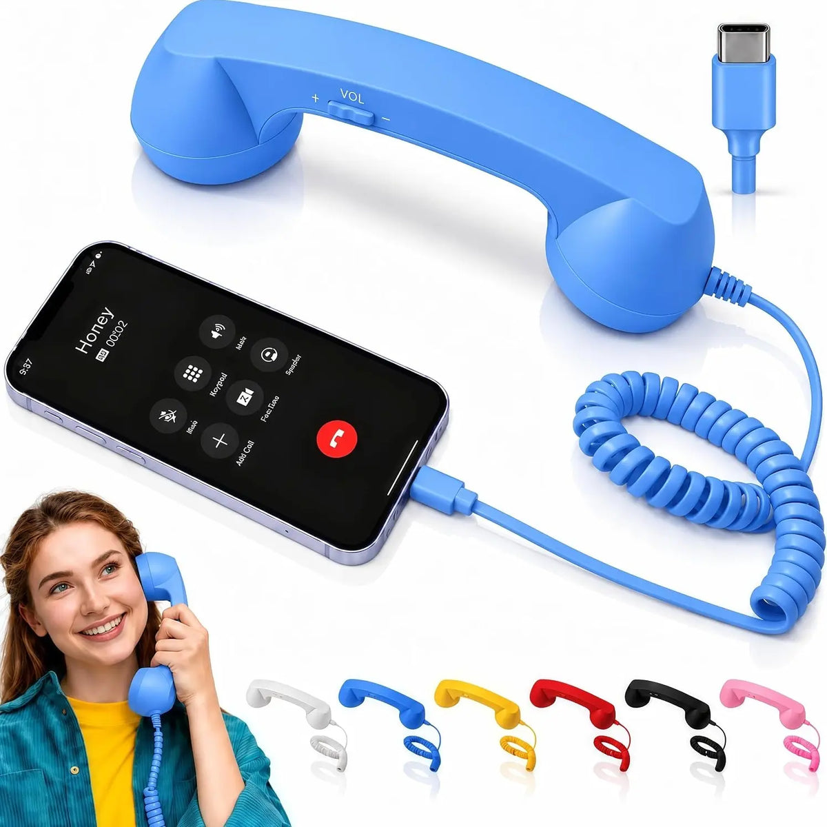Retro Phone Handset – Type-C / 3.5mm Wired Receiver with Mic & Volume Control