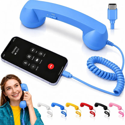 Retro Phone Handset – Type-C / 3.5mm Wired Receiver with Mic & Volume Control