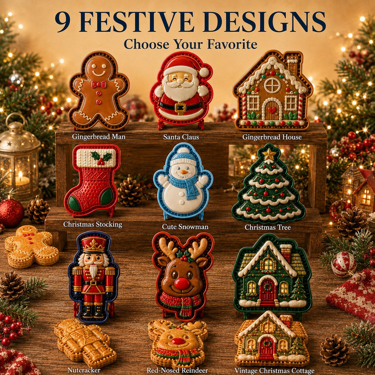⏳ Last Day50% OFF – 🎄 9-Design Christmas Mini Pie Mold Collection | Reusable Embossed Molds for Shaping Detailed Santa, Snowman, Reindeer, Tree & Holiday Pies 🥧✨