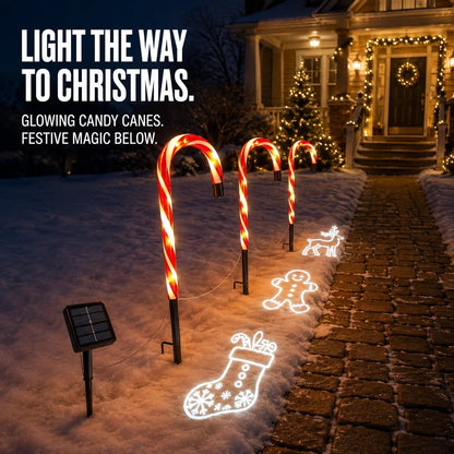 ✨🎄Solar Candy Cane Projector Pathway Lights – Light the Way to Christmas