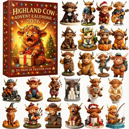 🎄🐮Highland Cow Advent Calendar 2026 – 24-Day Christmas Countdown with Cute Highland Cow Figurines