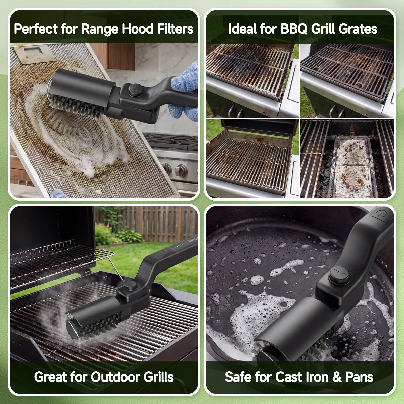 Drayvorx 2-in-1 Cordless Electric Grill Brush, Spin Scrubber with 3-Speed Motor for BBQ Cleaning