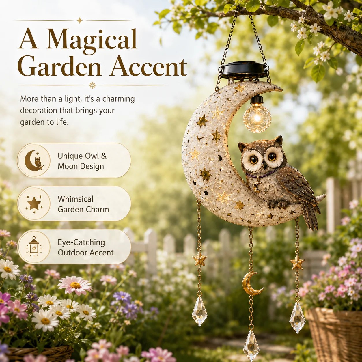 🎉 Solar Owl Moon Garden Light（21.3in*7.9in*13.0in）