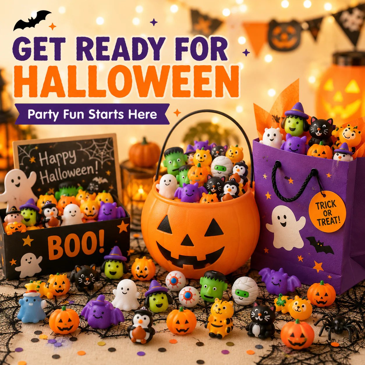 🎃 Bulk Halloween Mini Squishy Toys – 30/50/100PCS Party Favors for Kids