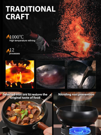 🥘 Authentic Handmade Pure Iron Pan | PFOA-Free | All Stoves Compatible | Physical Non-Stick | Boost Iron Levels ✨