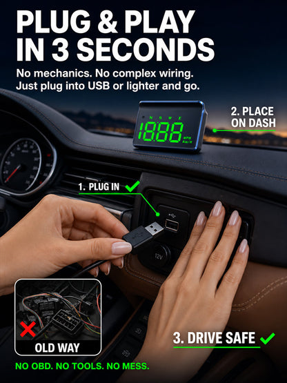 🚀 3D GPS HUD: Plug USB to slash driving risk, No more head-down distraction!