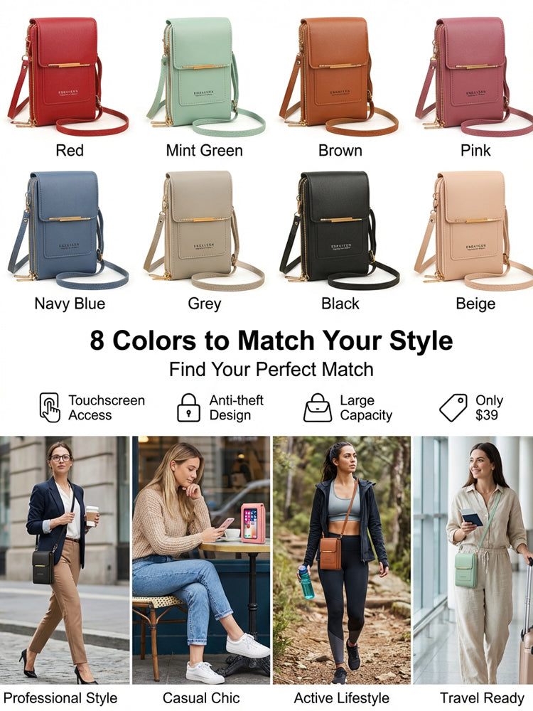 【Multi-Functional Touchscreen Zipper Pouch】Smart Touch Crossbody: 1S access to phone, No more dropped screens!