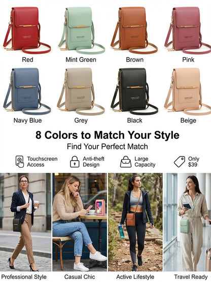 【Multi-Functional Touchscreen Zipper Pouch】Smart Touch Crossbody: 1S access to phone, No more dropped screens!