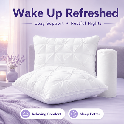 Tufted Neck Support Pillow | Cooling Breathable & Fluffy, No-Flat Fill for All Sleep Positions