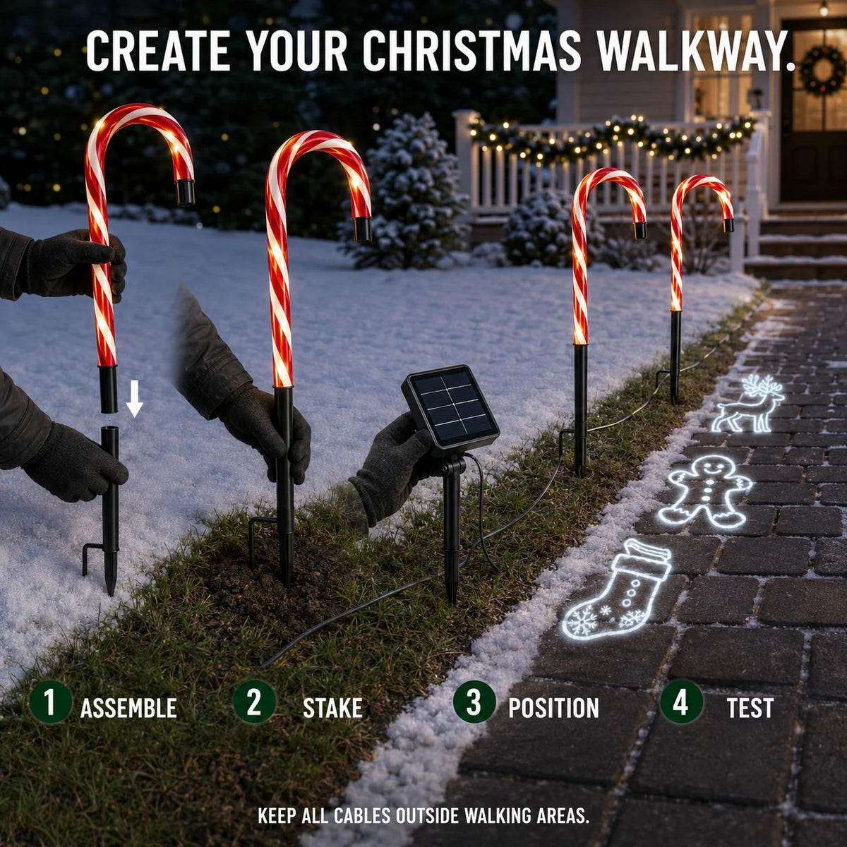✨🎄Solar Candy Cane Projector Pathway Lights – Light the Way to Christmas