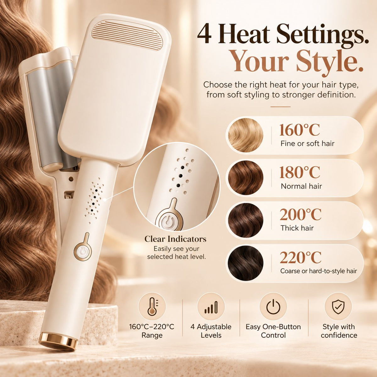 🔥Buy 2 Get 20% OFF🔥⏰32MM Wavy Hair Curler – Big Bouncy Curls, 4 Adjustable Heat Settings & Negative Ion Care – Salon-Quality Styling at Home 💇‍♀️
