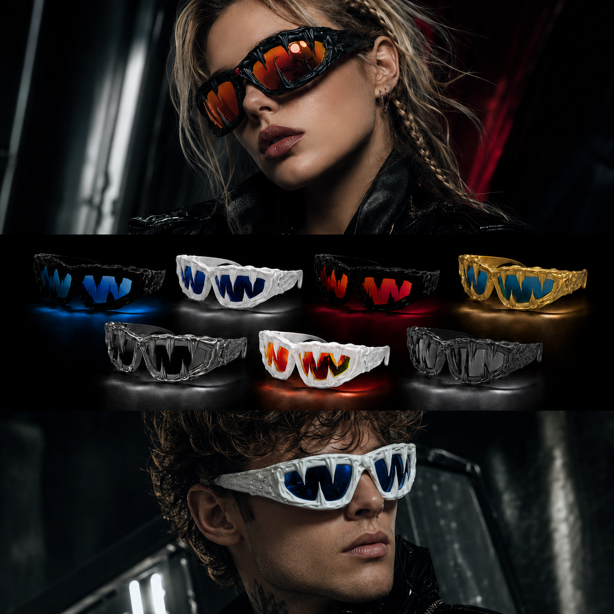 Cyberpunk statement glasses collection in multiple colors