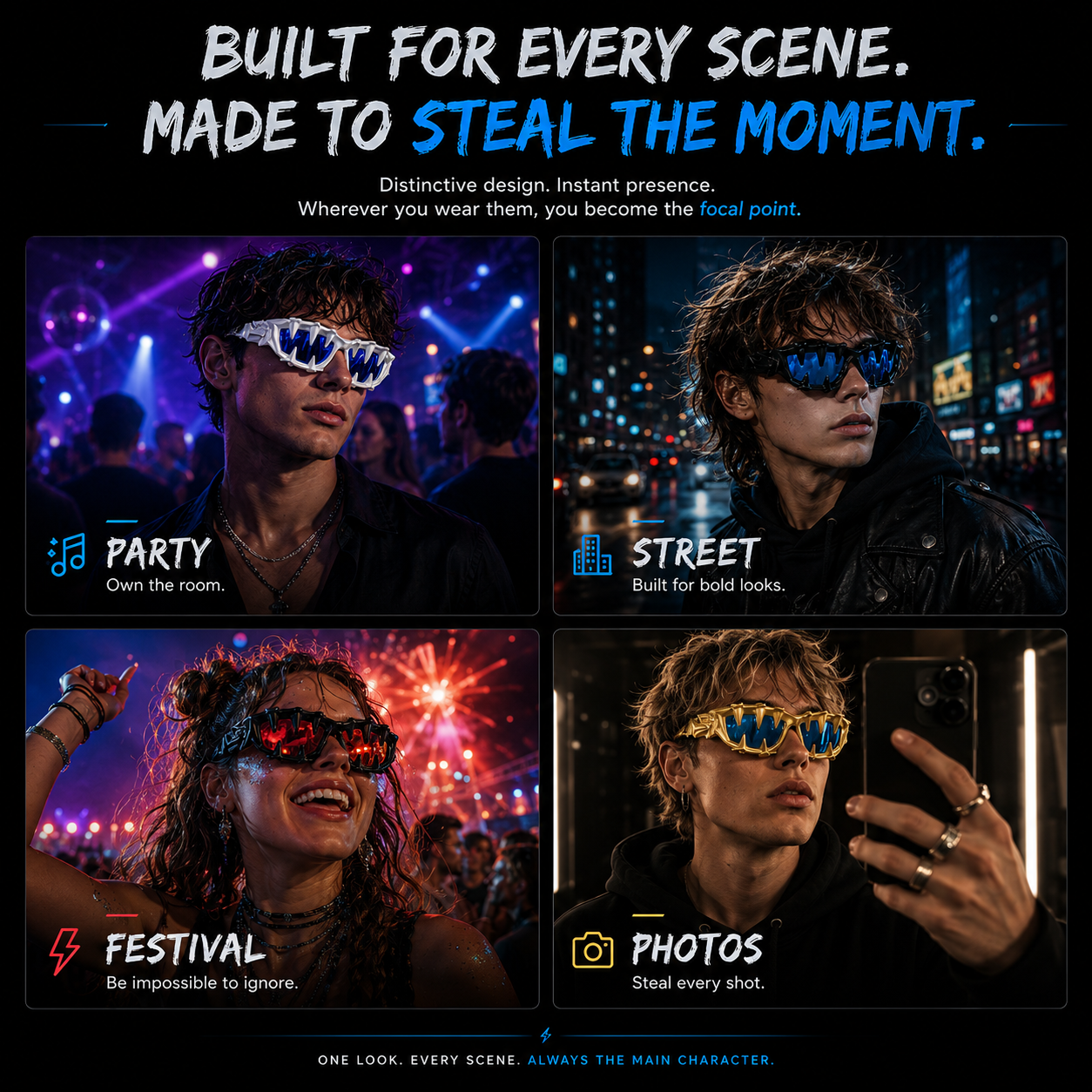 Cyberpunk glasses for parties streetwear festivals and photos