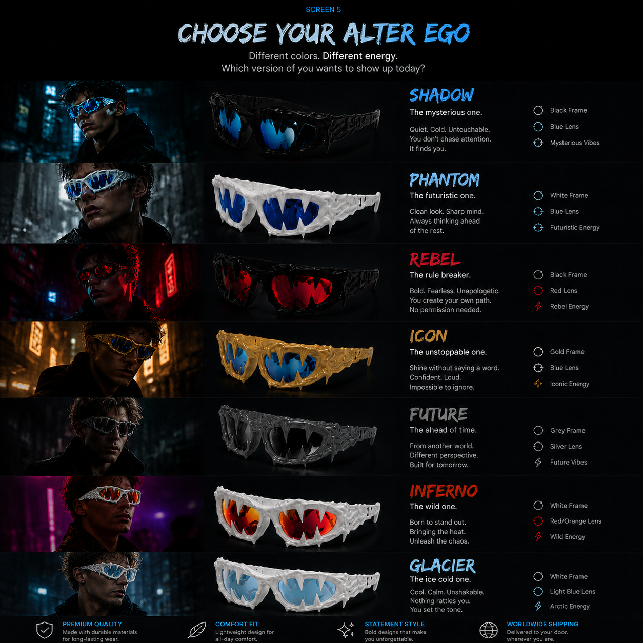 Cyberpunk glasses alter ego color selection