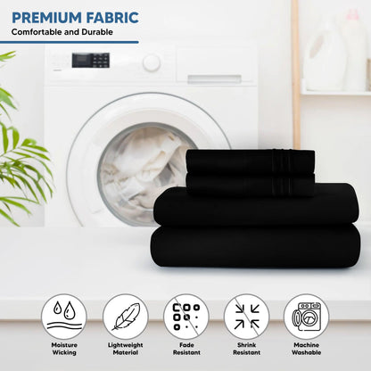 DECOR 4 Pcs Solid Bed Sheets - Brushed Microfiber Set