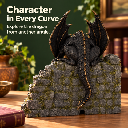 🐉 Dragon Book Nook Mist Maker with LED Light, Fantasy Castle Dragon Statue Decor, Smoke Breathing Dragon Figurine for Shelf Display