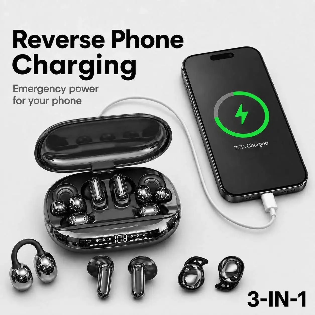 3-in-1 Bluetooth Wireless Earbuds with Chargeable Power Bank Case