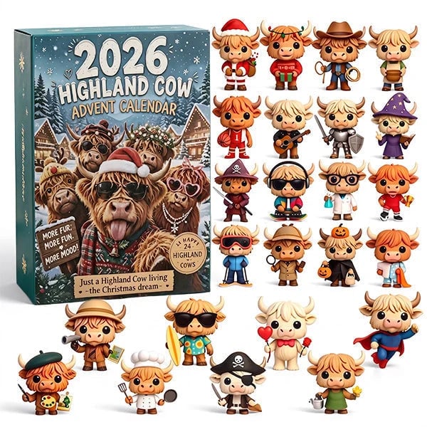 🎄🐮Highland Cow Advent Calendar 2026 – 24-Day Christmas Countdown with Cute Highland Cow Figurines