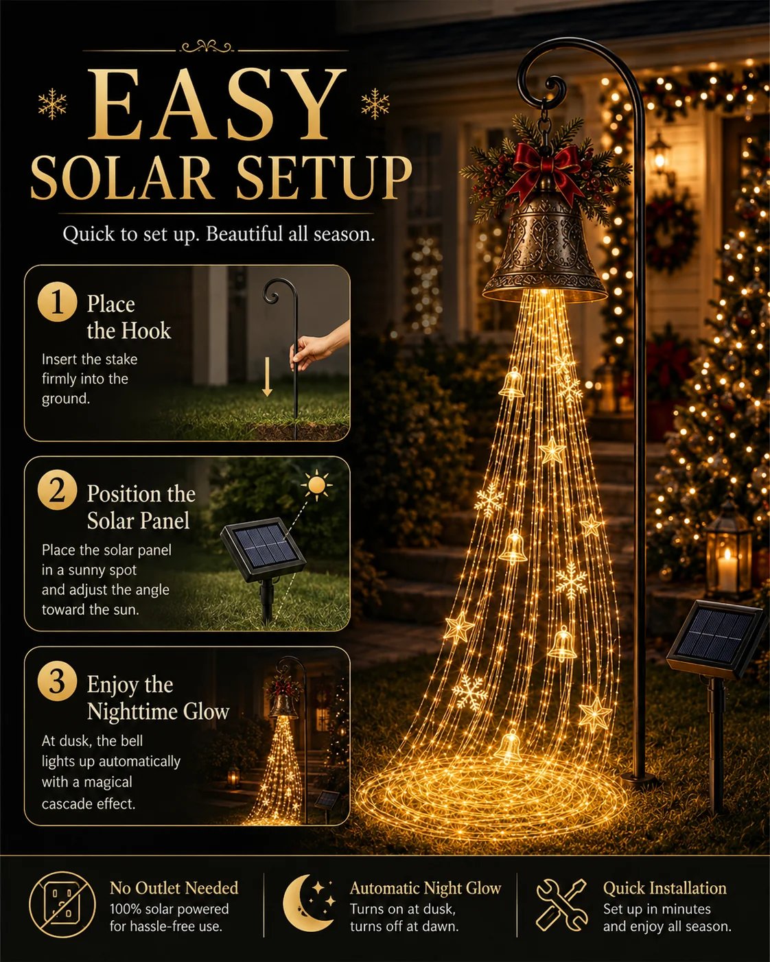 🔥Buy 2 Get 20% OFF🔥🎄 Christmas Bell Cascade Solar Yard Light✨