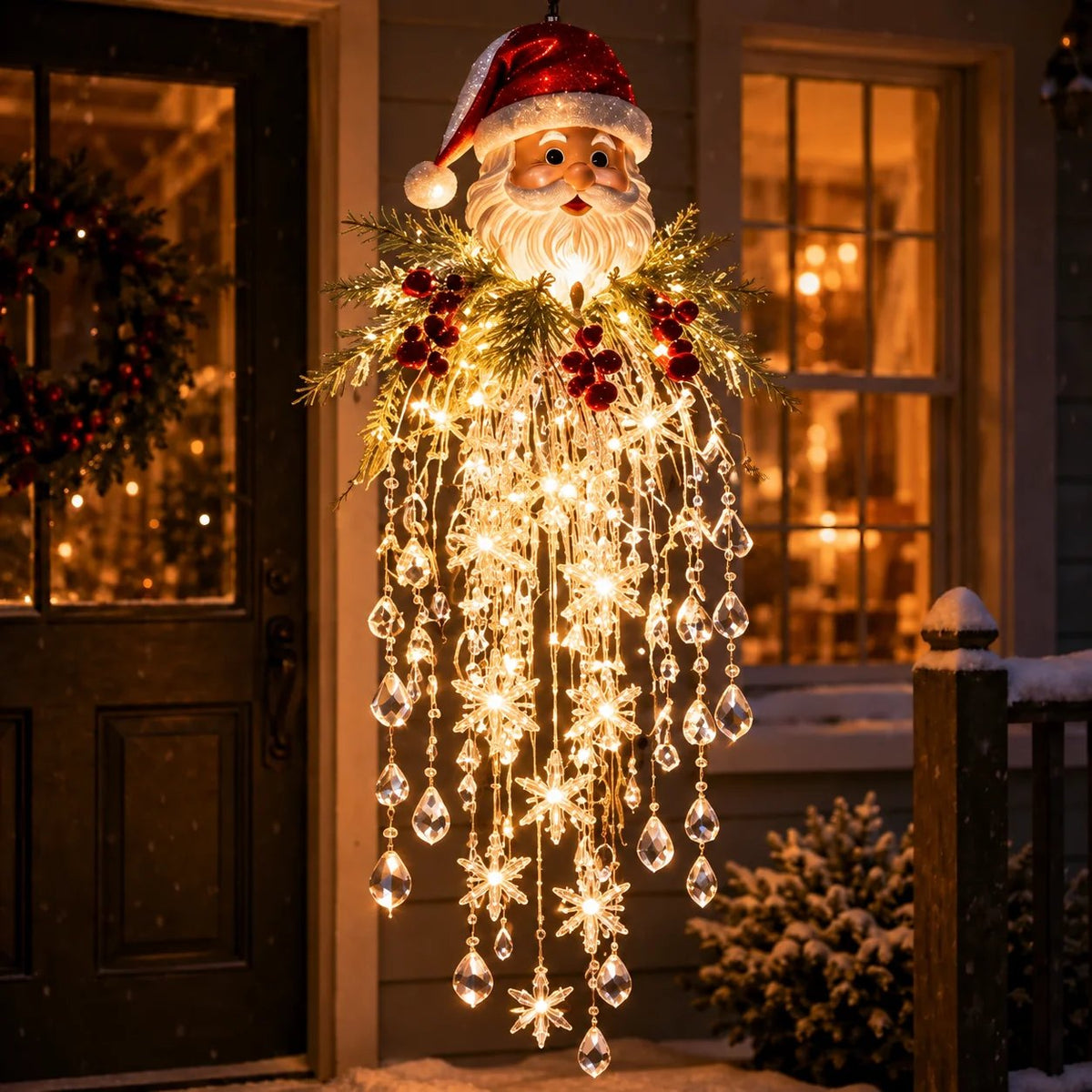 Crystal Cascade Christmas Light – Hanging Snowflake & Crystal LED Porch Décor ✨❄️