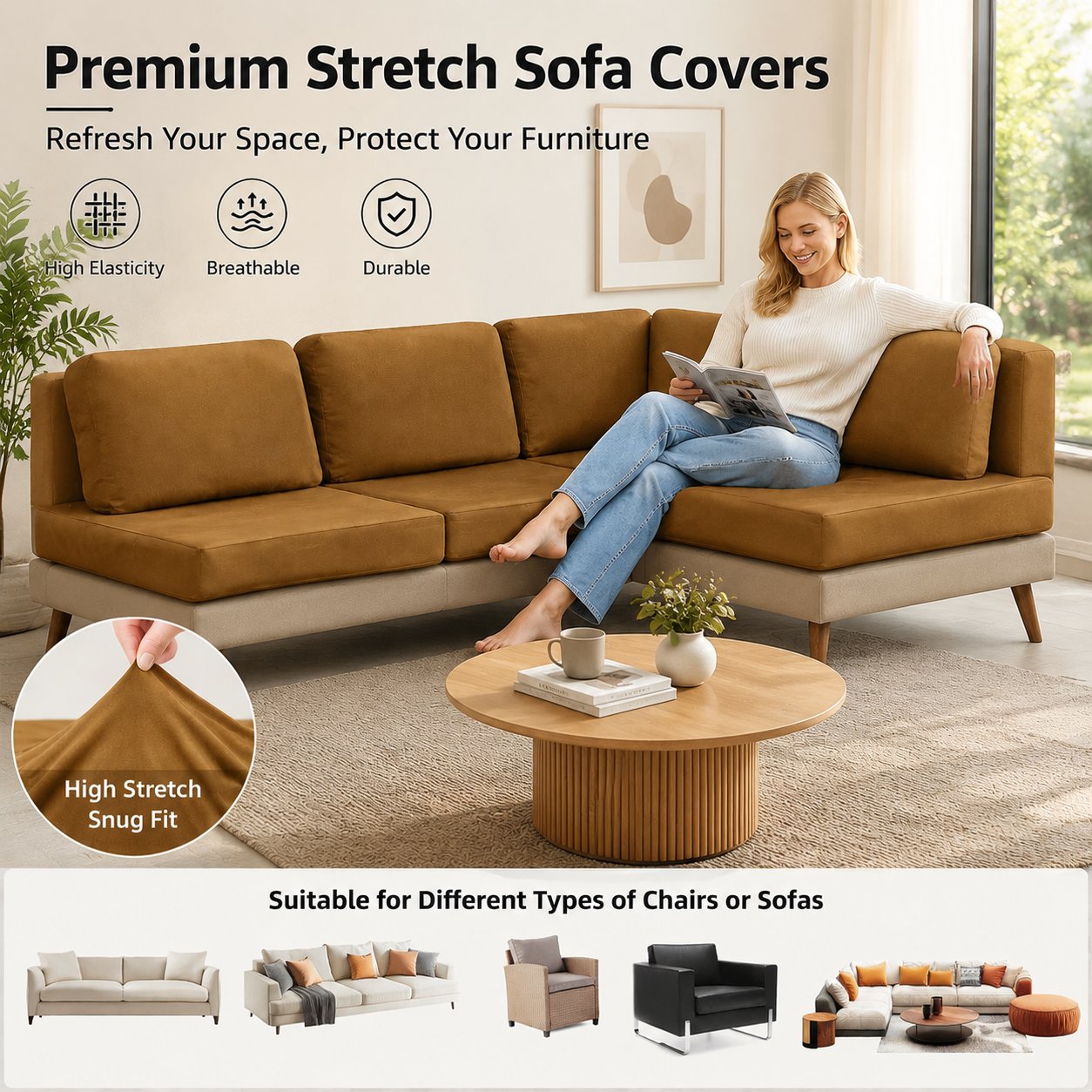 🪑 Stretch Sofa Cushion Covers — Only $9.99 Per Cover