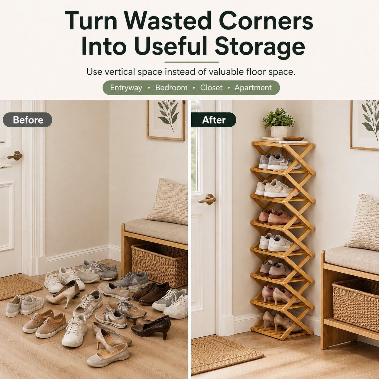 🔥Buy 2 Get 20% OFF🔥Foldable Bamboo Accordion Shoe Rack