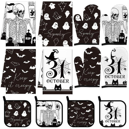 12-Piece Halloween Kitchen Decor Towel and Oven Mitt Set🧤