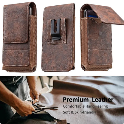 🔥Waist Belt Cell Phone Pouch 📱 Multi-Pocket Leather Holster with Card Holder