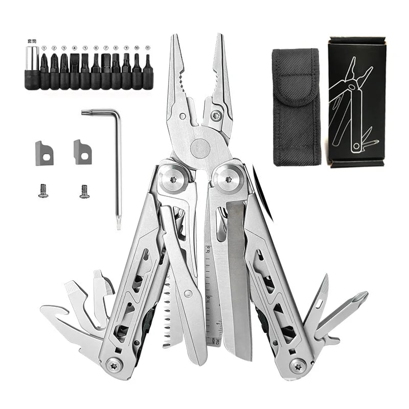 🚀16-in-1 Multitool with Large Scissors | Compact Outdoor Tool for Camping & Repairs
