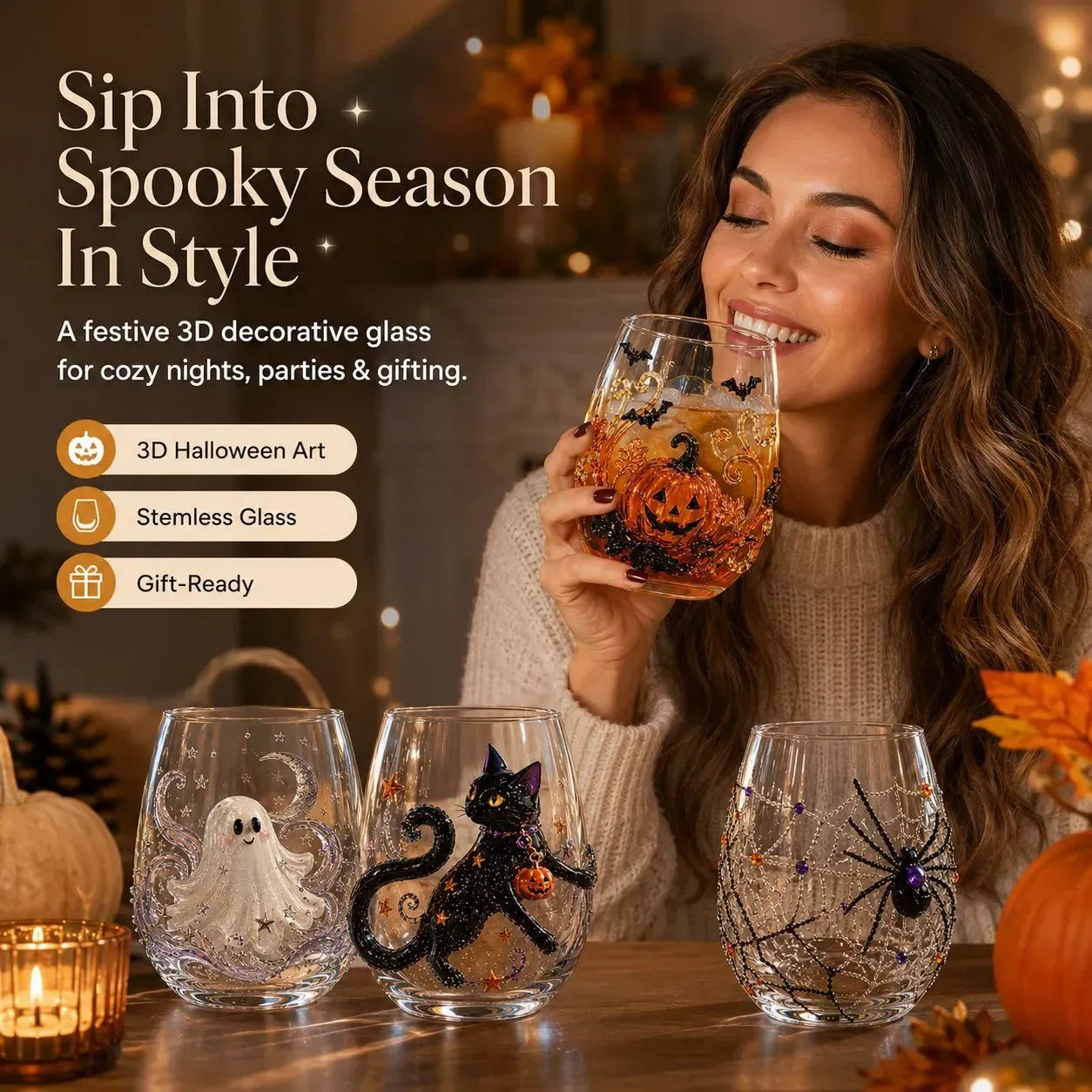 🔥 LAST DAY-60% OFF | 🎃 3D Halloween Glasses - Perfect for parties and cozy autumn bars