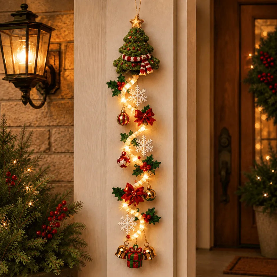 🔥Last day with huge discounts!– 🎄Glowing Christmas Door Hanger | 6 Festive Lighted Designs with Warm Glow, Dimensional Details & Space-Saving Vertical Décor ✨